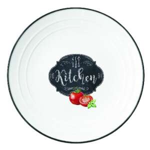 Kitchen Basics 16cm porcelán desszerttányér, fehér fekete szegéllyel és 'Kitchen' felirattal - Tányér