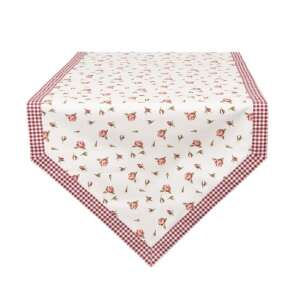 CLEEF.ROR65 Romantic Roses asztali futó, 50x160cm, pamut, fehér alapon piros kockás szegéllyel - Clayre & Eef