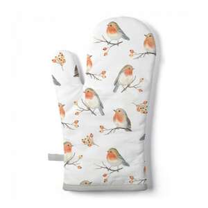 Robin Family sütőkesztyű, 18x30cm, 100% pamut, hőálló, konyhai kesztyű, madár mintával - Konyhai eszköz
