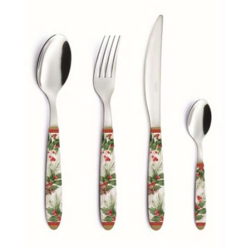 Karácsonyi bogyós evőeszköz készlet, rozsdamentes acélból műanyag nyéllel, 4 darabos