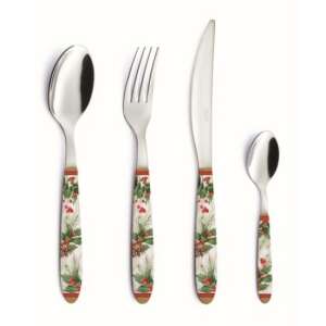 R2S.2271CHBE karácsonyi bogyós evőeszköz készlet, tartalmaz kést, villát, kanalat és teáskanalat, rozsdamentes acélból műanyag nyéllel - Evőeszköz
