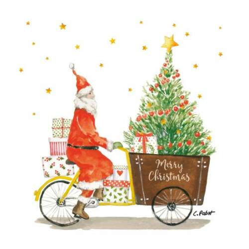 Karácsonyi Szalvéta - Mikulás Bicikli - 20 db - 33x33cm