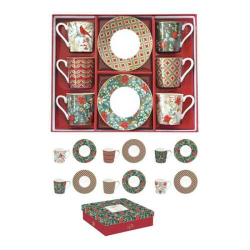 R2S.126CJOY Porcelán eszpresszócsésze+alj 6 személyes, 100ml, dobozban, Coffee Mania, Christmas Joy 80614481