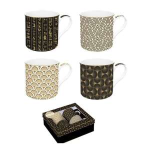 Atmosphere Egyptology 4 db-os porcelán bögre szett, fekete és arany mintával - Bögre