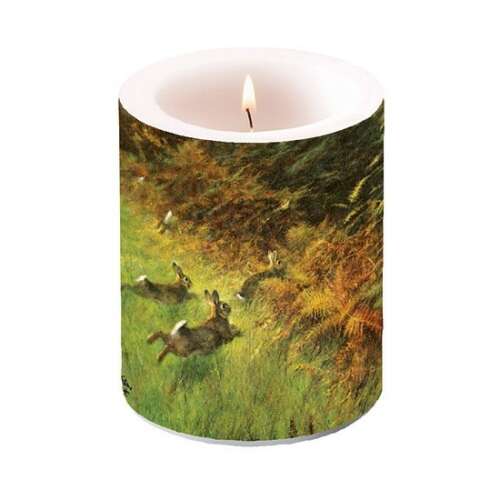 AMB Futó Nyulak Illatos Gyertya, 12x10cm, nyulak futnak a mezőn