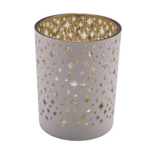 Fehér és arany üveg mécsestartó csillagos mintával