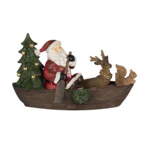 CLEEF.6PR4715 Mikulás csónakban, rénszarvassal és mókussal karácsonyi díszfigura - Szezonális dekoráció