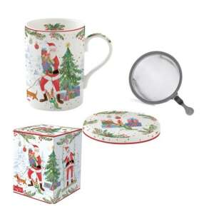 Joyful Santa porcelán szűrősbögre tetővel és szűrővel, 350ml - Bögre
