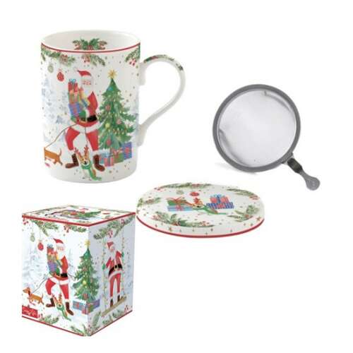 Joyful Santa porcelán szűrősbögre tetővel és szűrővel, 350ml