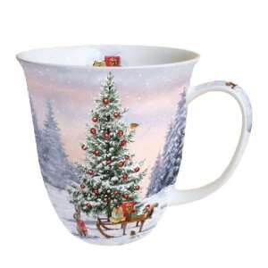 Téli állatok porcelán bögre karácsonyfa mintával - Nonbrand Bögre