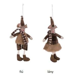 Geh.22203362 Barna szőrmeruhás egérfiú/lány függődísz 9x4,5x21cm - Karácsonyfadísz
