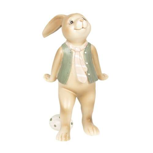 CLEEF.6PR2628 Húsvéti nyuszi figura, 9x7x15cm, műanyag, csíkos nyakkendővel