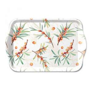 Sea Buckthorn műanyag tálca, 13x21cm, fehér virágmintával - Tálca