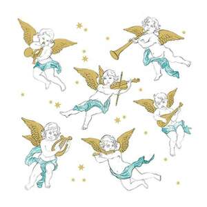 Angels in the Sky papírszalvéta, 20 db-os, 33x33cm, angyalokkal, akik hangszereken játszanak - Szalvéta