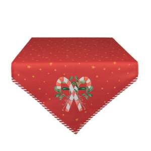 Piros karácsonyi asztalfutó cukorkával és csillagokkal, 50x160cm, 100% pamut - Clayre & Eef