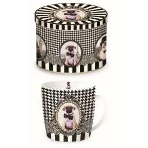 Porcelánbögre pugs kutyával, fémdobozban, 250ml, Barocco Dogs A - Nonbrand Bögre