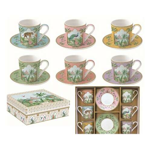 Coffee Mania Paradise Sauvage 6 darabos eszpresszó csésze és alátét szett trópusi mintával