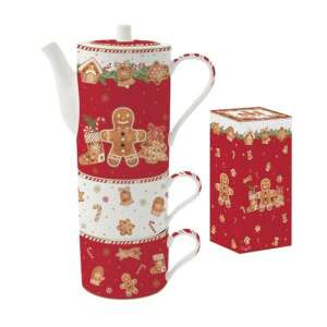 R2S.1346FANG Porcelán bögreszett 2 db, 240ml, teáskannával 500ml, egymásba sorolós, dobozban, Fancy Gingerbread 80615244 - Bögre