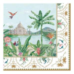 Paradise Sauvage 33x33cm szalvéta, 20 darabos, trópusi mintával, Taj Mahal és pávák képeivel - Szalvéta