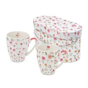 2 db-os Oh Happy Day virágos porcelán bögre szett, rózsaszín fülekkel, 0,35l-es, ajándékdobozban - Konyha & Étkezés