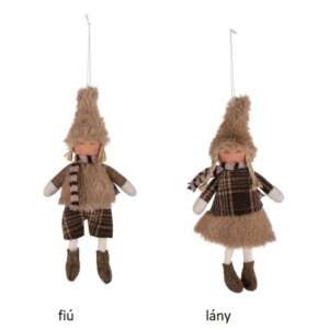 Barna szőrme ruhás fiú és lány karácsonyfadísz, 9x4,5x21cm - Karácsonyfadísz