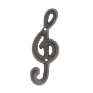 CLEEF.6Y3048 Öntöttvas fali akasztó, barna, violinkulcs design - Fogas