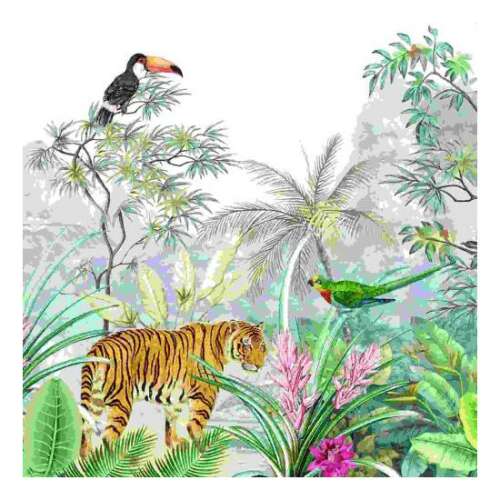 R2S.414TROP Papírszalvéta 33x33cm, 20db-os, Tropical Paradise mintával, tigrissel, tukánnal és papagájjal a dzsungelben