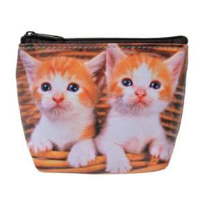 CLEEF.JZWA0154 Kis pénztárca 10x8cm, műanyag, vörös kiscicákkal