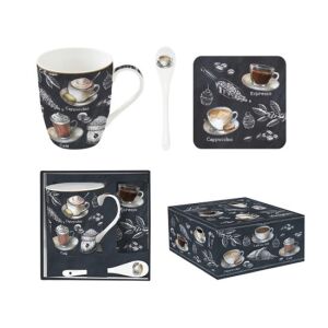 Barista Kávés Csésze Szett - 350ml Porcelán Bögre kanállal és poháralátéttel - Nonbrand Bögre