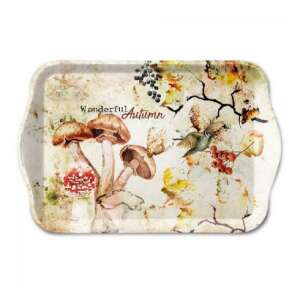 Csodálatos Ősz műanyag tálca gomba és madár mintával, 13x21cm - Tálca