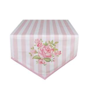 CLEEF.SWR65 Asztali futó, 50x160cm, 100% pamut, Sweet Roses mintával, rózsaszín és fehér csíkos - Clayre & Eef