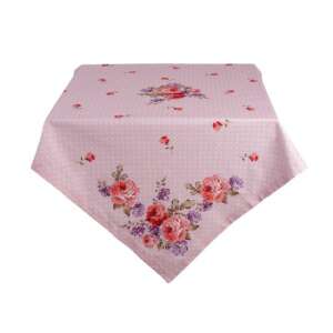 CLEEF.DTR03 asztalterítő, 130x180cm, 100% pamut, Dotty Rose mintával, rózsaszín fehér pöttyökkel és virágmintával - Clayre & Eef
