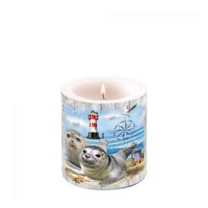 Fóka pár illatos gyertya, világítótoronnyal és kagylókkal díszítve - Ambiente