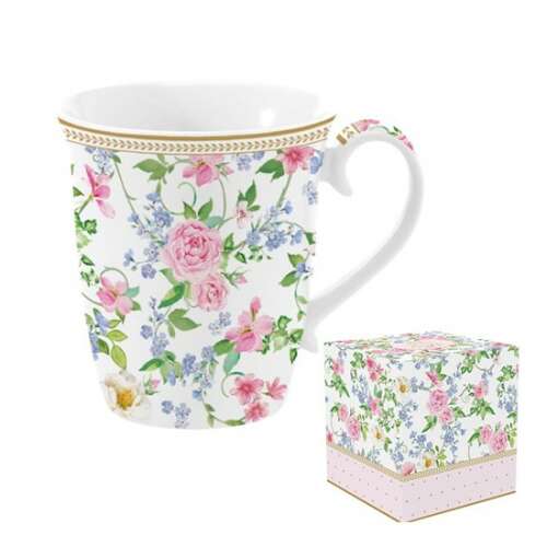 Garden Joy porcelán bögre virágmintával, 275ml, dobozban