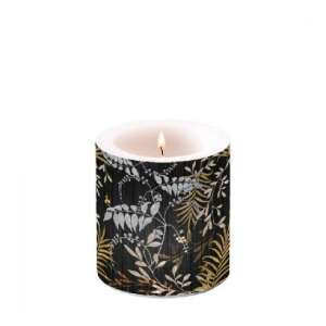 Fekete oszlopos gyertya virágmintával, 8x7,5cm - Ambiente