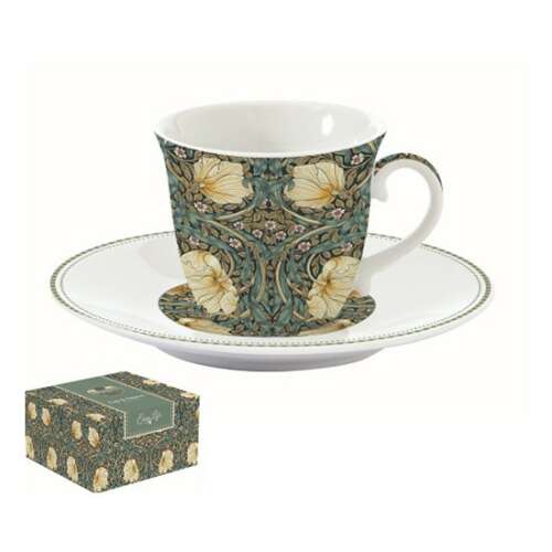 William Morris fekete teáscsésze és alj szett, 200ml porcelán, virágos mintával