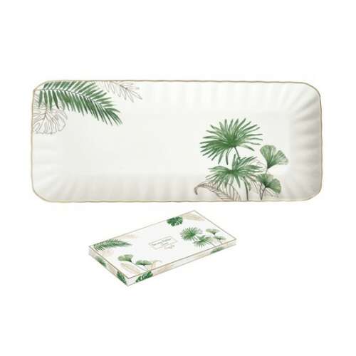 R2S.1289EXOT Exotique porcelántálca, 36x16cm, trópusi levél mintával