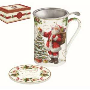 R2S.280MAGI Magic Christmas porcelán bögre tetővel, fémszűrővel, 300ml, dobozban, Mikulás mintával - Nonbrand Bögre