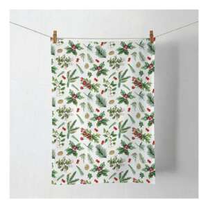 Téli zöld növények fehér konyharuha 50x70cm, 100% pamut - Ambiente