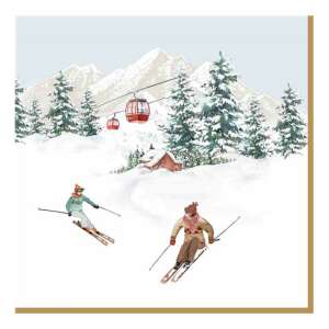 Chalet témájú papírszalvéták téli sport mintával, síelőkkel és sífelvonóval - Háztartási papírtermék