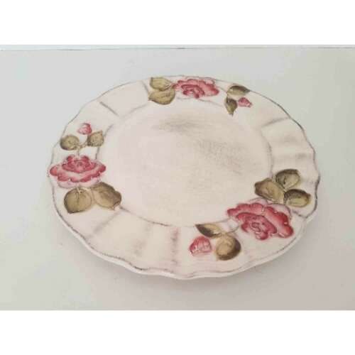 Kézzel festett virágmintás lapostányér, bordó rózsák, 28,5 cm átmérő