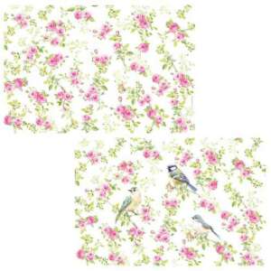 Kétoldalas tányéralátét virágmintával, rózsaszín rózsákkal és madarakkal, 45x30cm, Spring Time - Tányéralátét