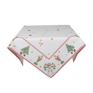 CLEEF.HLC01 Happy Little Christmas 100x100cm pamut asztalterítő dióhéj törő és karácsonyfa mintával - Party kellék