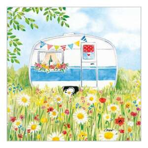 Happy Camping papírszalvéta, lakókocsi illusztrációval - Szalvéta