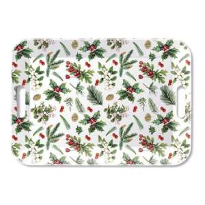 Fehér műanyag tálca téli zöld növények mintával, 33x47cm - Tálca