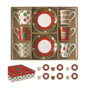 R2S.126JING 6 személyes porcelán eszpresszócsésze és alj szett, Jingle Bells, Coffee Mania karácsonyi mintával - Tálalás