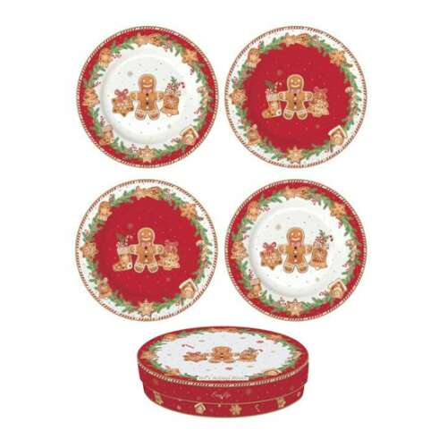 R2S.924FANG Fancy Gingerbread porcelán desszerttányér szett, 4 darabos, 19cm, karácsonyi témájú tányérok