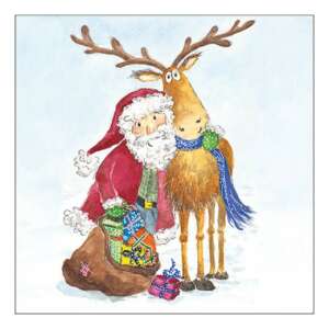 Mikulás és rénszarvas ajándékokkal, karácsonyi szalvéta - Szalvéta