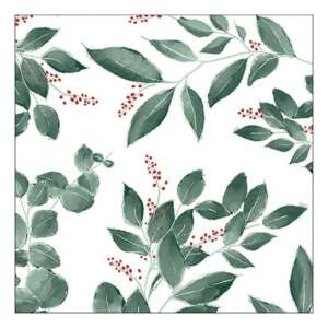 Levelek és bogyók fehér papírszalvéta, 33x33cm, 20db-os - Szalvéta