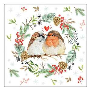 Veréb és vörösbegy karácsonyi szalvéta, 20 db-os, 33x33cm - Szalvéta